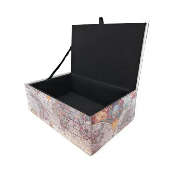 Beveled Glass Keepsake Box, Antique Old World Map - Jewelry Trinkets, Lined - Picture 7 of 9